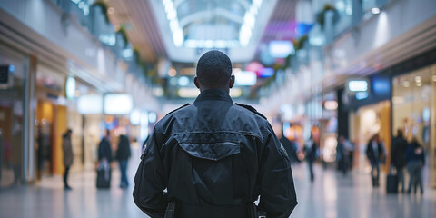 Fototapeta premium Guardian of a busy mall: a security guard on duty. Concept Security