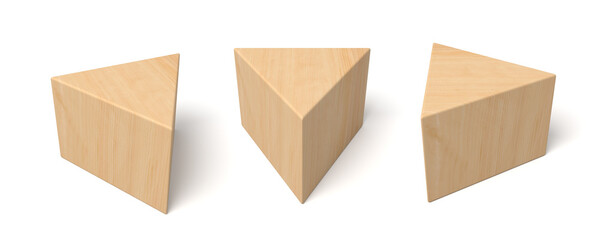 Triangular wooden blocks on a clean backdrop