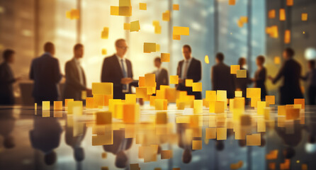 Business meeting with business people - lots of notes with ideas in the foreground - topic creativity and idea generation