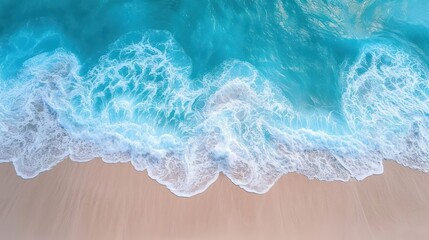 Aerial drone footage of sea ocean waves reaching shore. Beach clear turquoise top view - Powered by Adobe