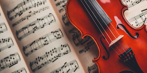 Fototapeta premium violin over music sheets. Classical music concept