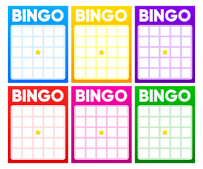 Lottery tickets. Lotto bingo cards with numbers, keno gambling. Colorful betting sheets with lucky numbers. Gaming industry and casino advertising. Vector Illustration.