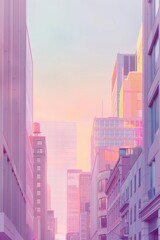 Pastel Sunset Over Urban Skyline - Serene Cityscape