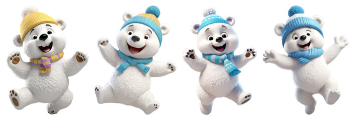 3D Dancing and Jumping Snow Bear on transparent background