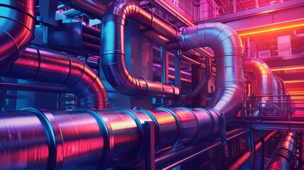 A large industrial building with pipes and tubes in it, AI