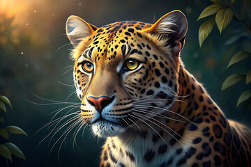close up portrait of a leopard generative Ai
