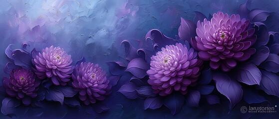 purple flowers on a blue background with a blue background