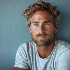 Obraz premium portrait of businessman on smooth gray color background scene set in studio light.