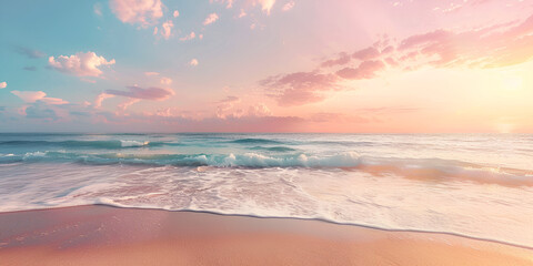 Fototapeta na wymiar Soft pastel sunset over the ocean calming background calm beach with gentle waves
