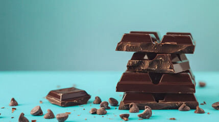 Milk chocolate bar presented on an isolated blue background
