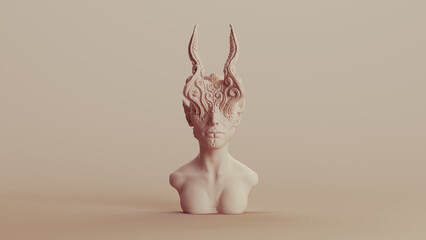 Devil demon queen bust occult Halloween decoration woman horns mysterious 3d illustration render digital rendering - 780577057