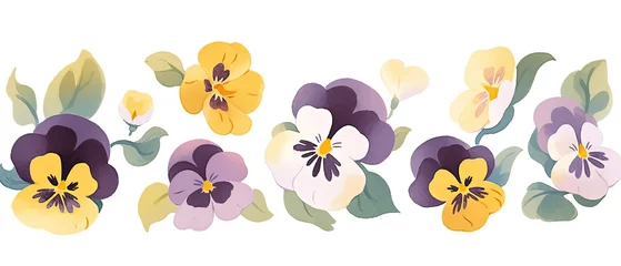 Fototapeten a many pansies that are lined up on a white background © Masum