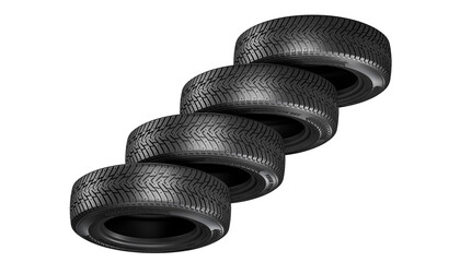 Stack of black car tires isolated on white