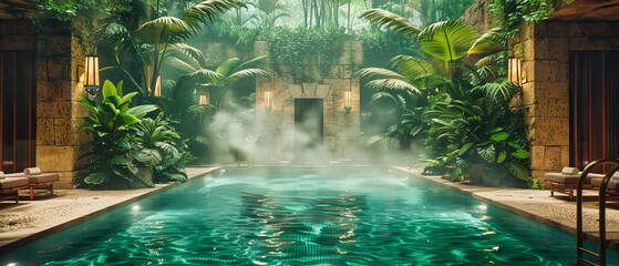 Jungle Oasis: A Tropical Waterfall Carves Through the Forest, Offering a Hidden Paradise of Green Foliage and Crystal Waters