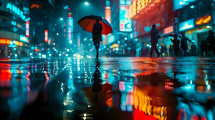 Neon Rainy Cityscape./n