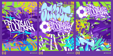 Trendy Hip Hop Urban Street Art Graffiti Style Soccer Or Football Vector A4 Poster Template