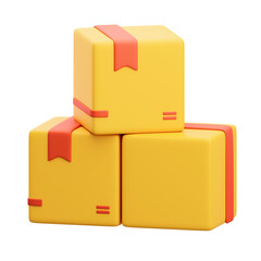 3D Rendered Yellow Boxes with Red Tape for Delivery Concept