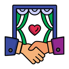 Bride and Groom holding hand each other concept, expression of bounding vector icon design, Arabic Muslim marriage Symbol, Islamic wedding customs Sign,asian matrimonial stock illustration