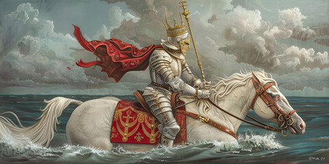 Fantasy Warrior Horse  Battle Banner knight on horseback Knights Templar
 - obrazy, fototapety, plakaty