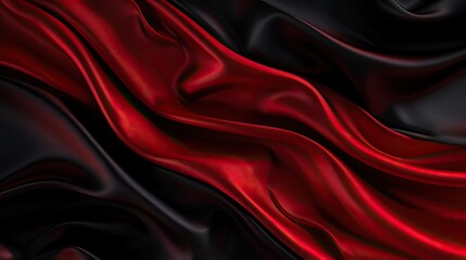 Fototapeta premium Abstract Wavy Black and Red Silk Cloth Background