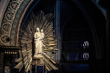 Statue of Virgin Mary and Baby Jesus - Cathedral of Our Lady of Lourdes - Immaculate conception -...