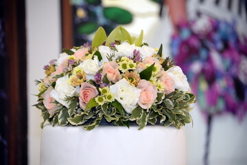 Colorful flowers wedding decoration. Vintage style for weddings, birthdays. Flower bouquet is a collection of beautiful flowers. 