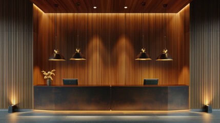 Hotel reception counter desk with service bell AI generated