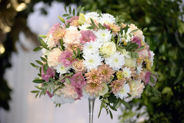 Colorful flowers wedding decoration. Vintage style for weddings, birthdays. Flower bouquet is a collection of beautiful flowers. 