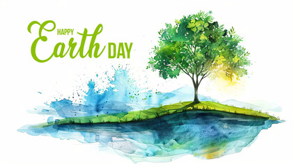 Watercolor Illustration, showing a Concept of World Earth Day. White background.