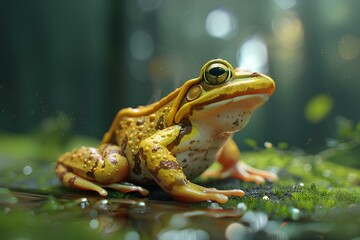 Fototapeta premium A frog sitting on top of a lush green field