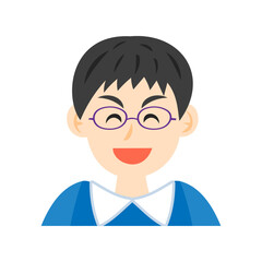 笑う眼鏡をかけた男の子の顔。フラットなベクターイラスト。
Smiling boy's face wearing glasses. Flat vector illustration.