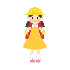 黄色い帽子を被って立っている女の子。フラットなベクターイラスト。
Standing girl wearing a yellow hat. Flat vector illustration.