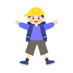 黄色いキャップを被った立っている男の子。フラットなベクターイラスト。
Standing boy wearing a yellow cap. Flat vector illustration. - obrazy, fototapety, plakaty