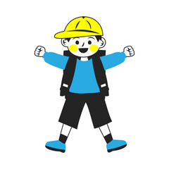 黄色いキャップを被った立っている男の子。シンプルなベクターイラスト。
Standing boy wearing a yellow cap. Simple vector illustration.