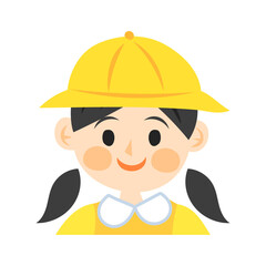 黄色い帽子を被った女の子の顔。フラットなベクターイラスト。
Girl’s face wearing a yellow hat. Flat vector illustration.