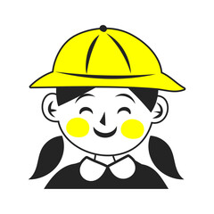 黄色い帽子を被った笑顔の女の子の顔。シンプルなベクターイラスト。
Smiling girl’s face wearing a yellow hat. Simple vector illustration.