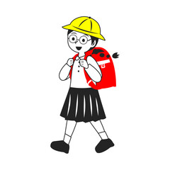 歩いている黄色い帽子を被った三つ編みの女の子。シンプルなベクターイラスト。
Walking girl with braided hair wearing a yellow hat. Simple vector illustration.