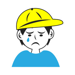 黄色いキャップを被った泣いている男の子の顔。シンプルなベクターイラスト。
Crying boy's face wearing a yellow cap. Simple vector illustration. - obrazy, fototapety, plakaty