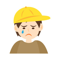 黄色いキャップを被った泣いている男の子の顔。フラットなベクターイラスト。
Crying boy's face wearing a yellow cap. Flat vector illustration. - obrazy, fototapety, plakaty