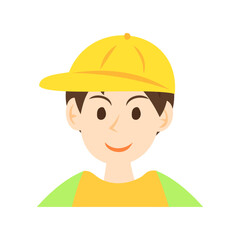 黄色いキャップを被った男の子の顔。フラットなベクターイラスト。
Boy's face wearing a yellow cap. Flat vector illustration.