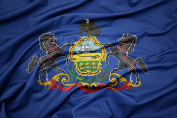 big waving national flag of pennsylvania state. macro shot