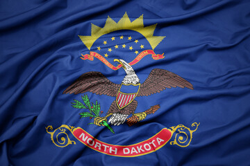 big waving national flag of north dakota state. macro shot