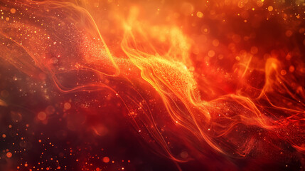 A close-up of shimmering fiery waves and particles, offering a sensation of warmth, movement, and intensity in an abstract form - obrazy, fototapety, plakaty