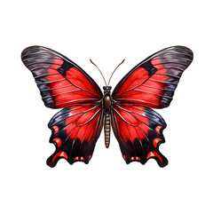 Vibrant red butterfly with dark wing tips isolated on white
