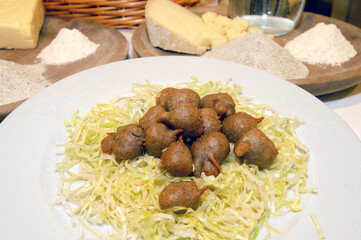 Valtellina Food Pizzoccheri and Sciatt are typical food of Valtellina italian Valley in Lombardy region