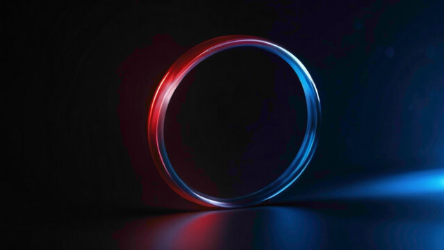 red and blue concentric Circes wrapped around each other in the form of double helix with dark gradient background with light shade of the green and white circle abstract blurry circles with lights  