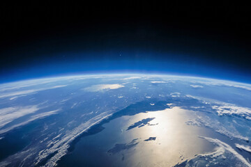 View of Earth from space. View of the Earth from space, blue planet and deep black space. Planet Earth From A Low Orbit Space View