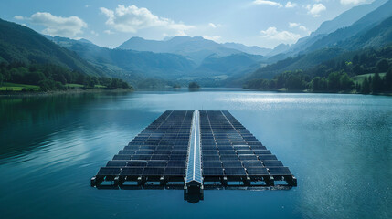 Sustainable floating solar panels on a reservoir, a solution for clean energy - obrazy, fototapety, plakaty