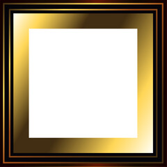 realistic golden square frame. Gold or copper corners, golden photo frame template on transparent, png.