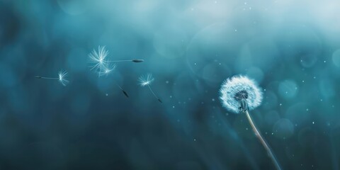 A single dandelion seed floating on the wind